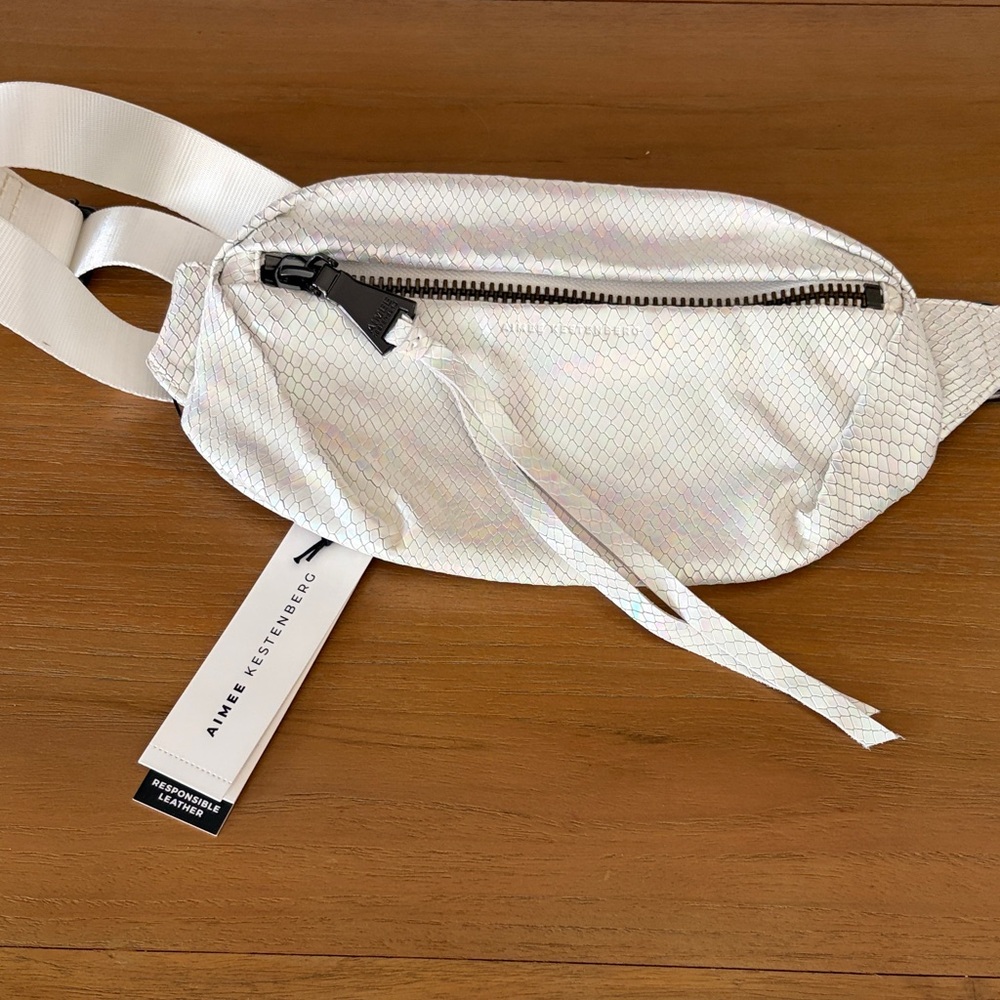 Aimee Kestenberg Iridescent White Snake-Embossed Waist Bag